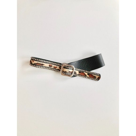LEATHEROCK USA Leopard Ponyhair Studded Crystal Rhinestone Hip Belt, Size L36 - Picture 1 of 12